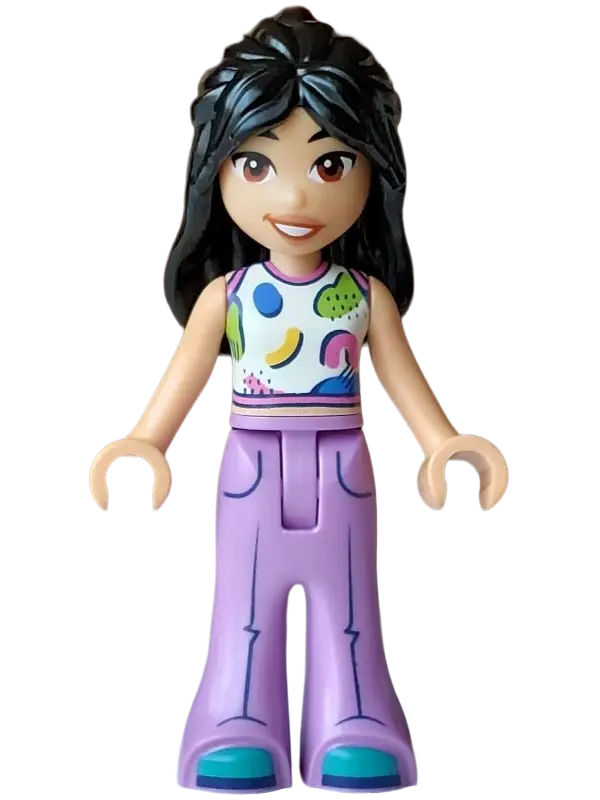 Liann - White Tank Top, Medium Lavender Trousers Bell-Bottoms, Dark Turquoise Shoes