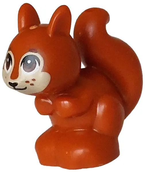 Orange Squirrel, Mini Doll Style with Tan Face, Reddish Brown Eyes and Eyebrows, Black Nose and Mout