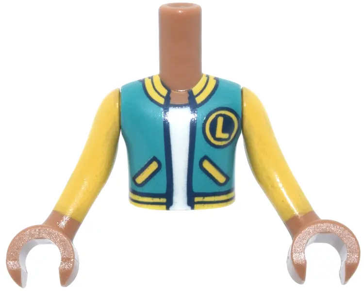 Medium Nougat Torso Mini Doll Boy Dark Turquoise Open Jacket with Yellow Side Pockets, Trim and Lett