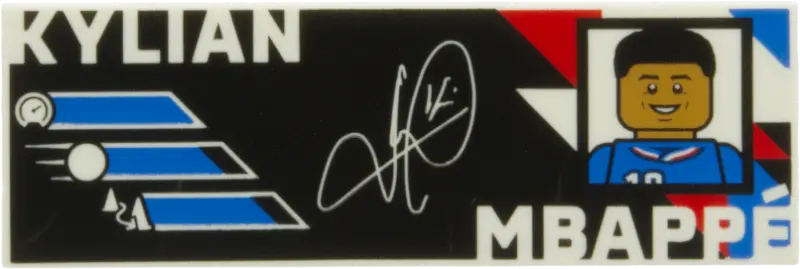 Tile 2 x 6 with White 'KYLIAN MBAPPÉ' and Signature, Blue and Red Portrait and French Flag Colors on