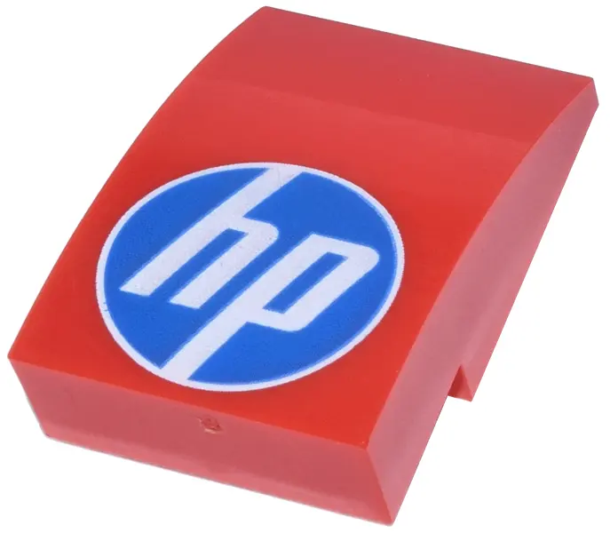 Slope, Curved 3 x 2 with Blue and White Circle 'hp' Logo Pattern