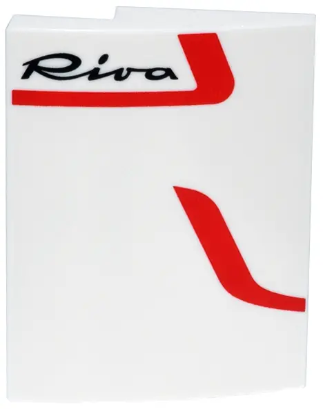 Slope, Curved 3 x 4 x 2/3 with Red Curved Lines and Black Script 'Riva' Logo Pattern Model Right Sid