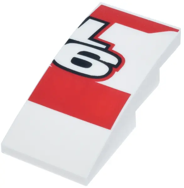 Slope, Curved 4 x 2 with Red Panels and Black Outline Letter L and Number 6 (CL 16) Logo Pattern Mod