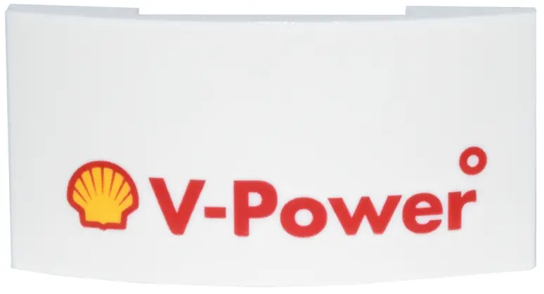 Slope, Curved 4 x 2 x 2/3 Double with Yellow Shell Logo and Red 'V-Power' Pattern