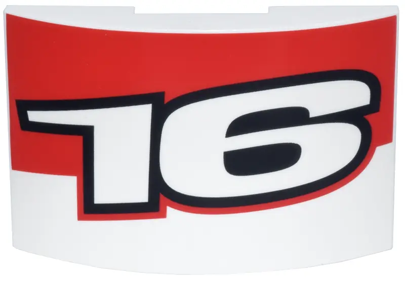 Slope, Curved 6 x 4 Double with Number 16 with Black Outline and Red Angled Panel Pattern Model Left