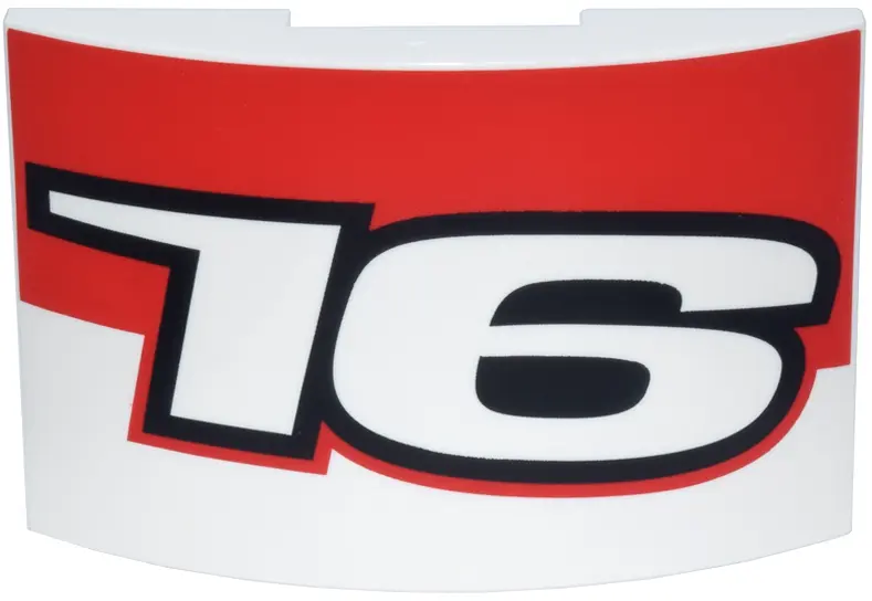 Slope, Curved 6 x 4 Double with Number 16 with Black Outline and Red Angled Panel Pattern Model Righ