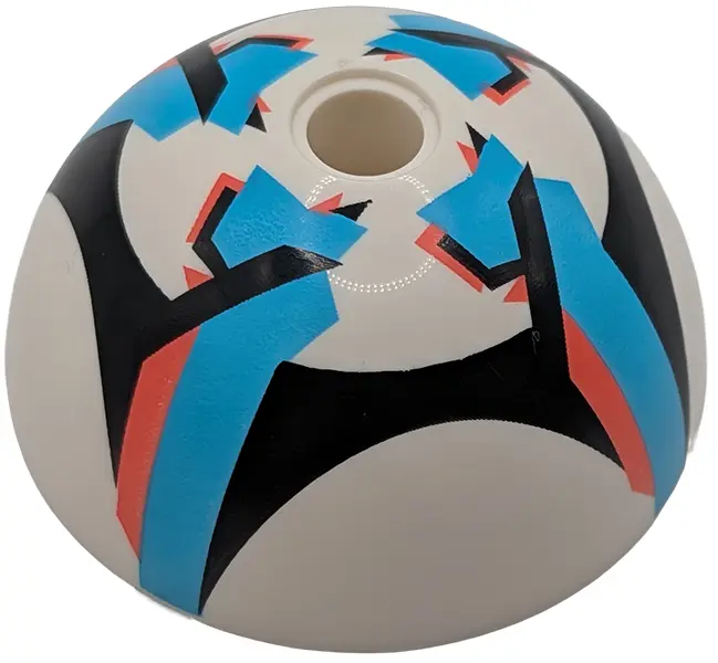 Cylinder Hemisphere 4 x 4 with Pin Hole with Black, Coral and Medium Azure Intersecting Geometric Sh