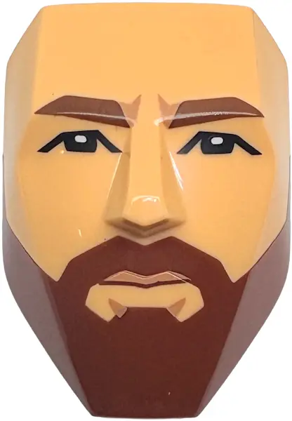Tan Large Figure Face with Brow and Nose Detail, 2 x 3 Plate Attachment with Molded Reddish Brown Be