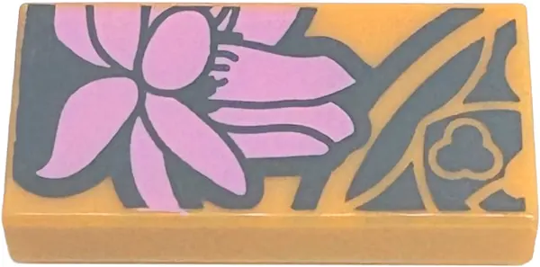 Tan Tile 1 x 2 with Bright Pink and Dark Bluish Gray Lotus Flower Tattoo Pattern (Lionel Messi)