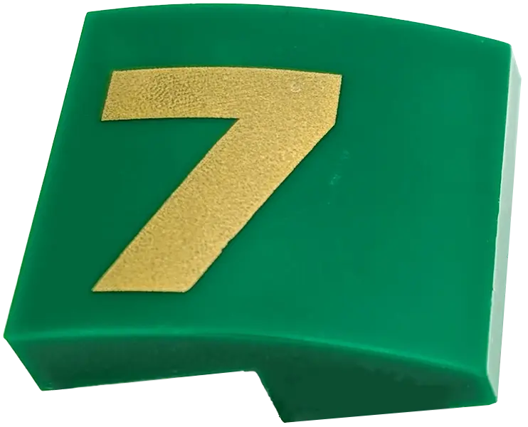 Slope, Curved 2 x 2 x 2/3 with Gold Number 7 Pattern