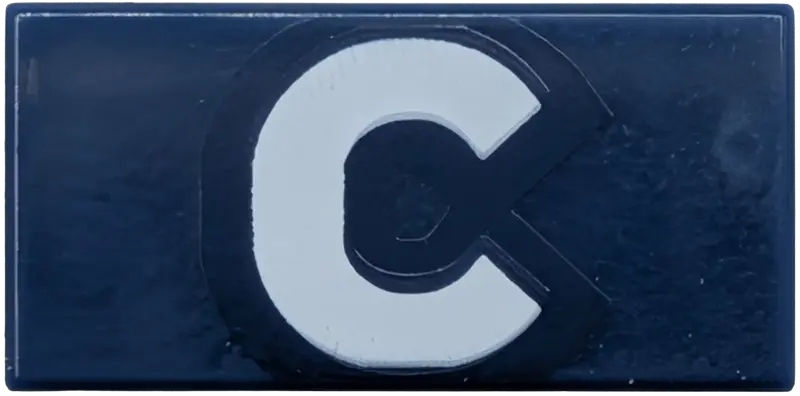 Blue Tile 1 x 2 with White Capital Letter C Pattern