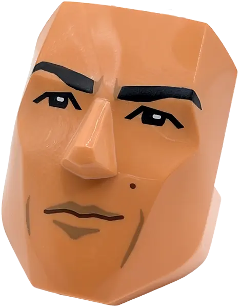 Large Figure Face with Brow and Nose Detail, 2 x 3 Plate Attachment with Black Eyes and Eyebrows, Da