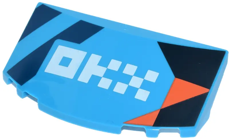 Azure Windscreen 3 x 6 x 1 1/3 Curved with Dark Blue Diagonal Stripes, Black Quadrilaterals, Orange 