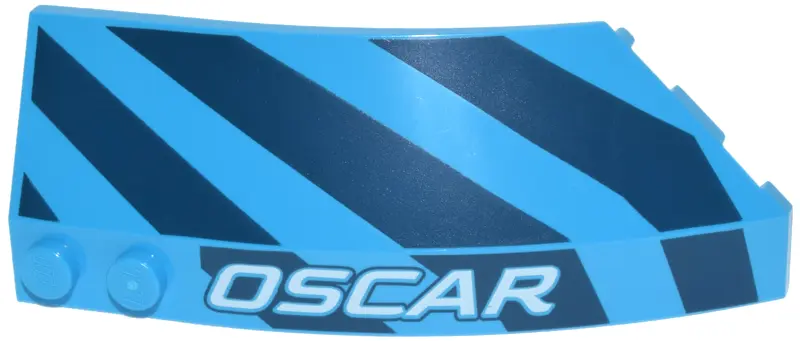 Azure Wedge 8 x 3 x 2 Open Left with Dark Blue Diagonal Stripes and White 'OSCAR' Pattern