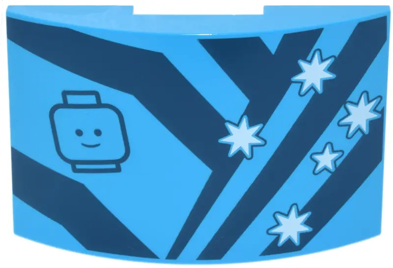 Azure Slope, Curved 6 x 4 Double with White Stars, Dark Blue Minifigure Head and Diagonal Stripes Pa