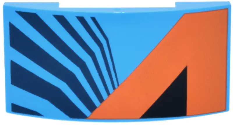 Azure Slope, Curved 4 x 2 x 2/3 Double with Orange Panel, Black Triangle and Dark Blue Angled Stripe