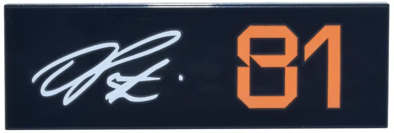 Tile 2 x 6 with White Signature and Stylized Orange '81' Pattern