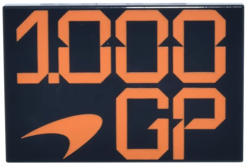 Tile 2 x 3 with Stylized Orange '1000 GP' and McLaren Racing Logo Pattern