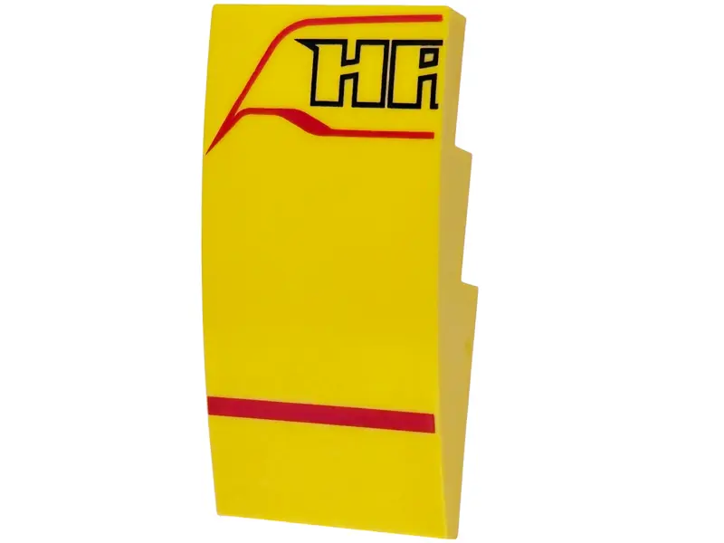 Slope, Curved 4 x 2 with Red Stripes and Black 'HA' (HAM) Logo Pattern Model Left Side
