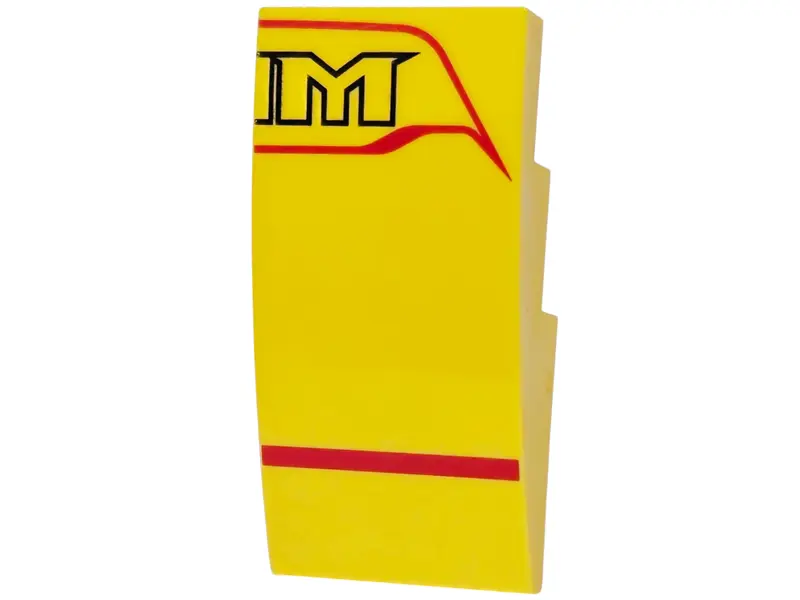 Slope, Curved 4 x 2 with Red Stripes and Black 'M' (HAM) Logo Pattern Model Right Side