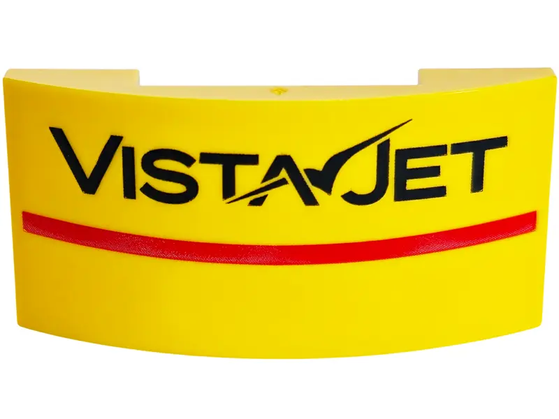 Slope, Curved 4 x 2 x 2/3 Double with Red Stripe and Black 'VISTAJET' Logo Pattern