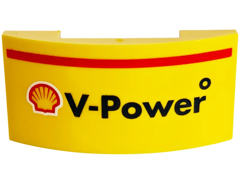 Slope, Curved 4 x 2 x 2/3 Double with Red Stripe, Shell Logo and Black 'V-Power' Pattern