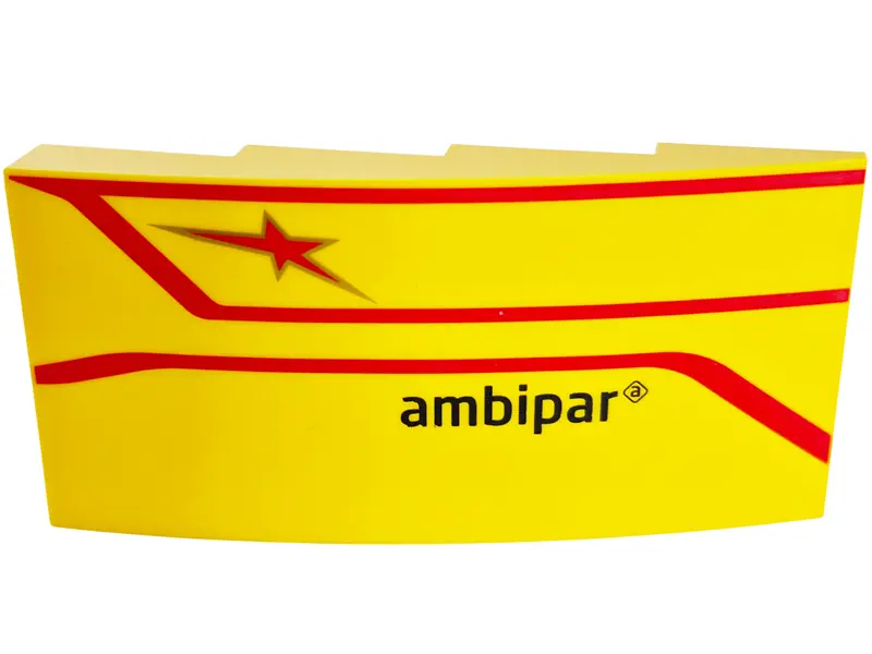 Slope, Curved 8 x 4 x 1 2/3 with Black 'ambipar', Red Star and Stripes Pattern Model Right Side