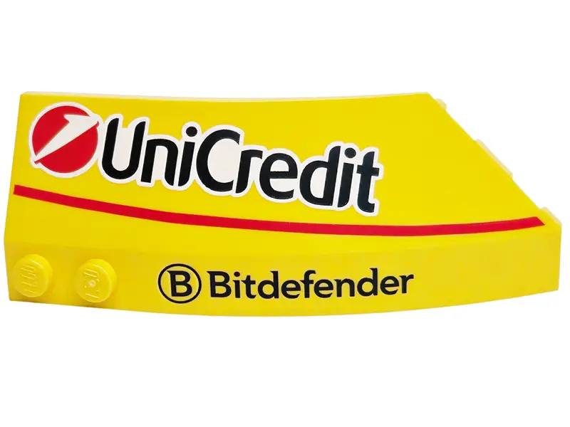 Wedge 8 x 3 x 2 Open Left with Red Stripe, UniCredit and Bitdefender Logos Pattern