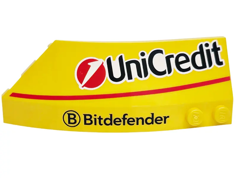 Wedge 8 x 3 x 2 Open Right with Red Stripe, UniCredit and Bitdefender Logos Pattern