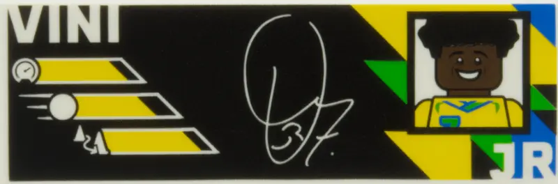 Tile 2 x 6 with White 'VINI JR.' and Signature, Blue, Bright Green and Yellow Portrait and Brazilian