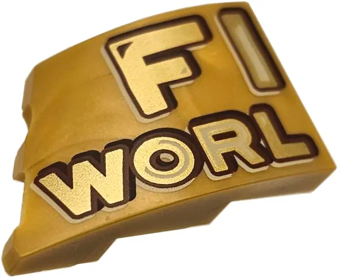 Gold Wedge 3 x 2 Right No Studs with Gold, Tan, Reddish Brown and Dark Brown 'FI' and 'WORL' Pattern