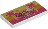 White Tile 2 x 4 with Coral, Dark Purple, Bright Light Orange and Bright Light Yellow Ice Cream and 