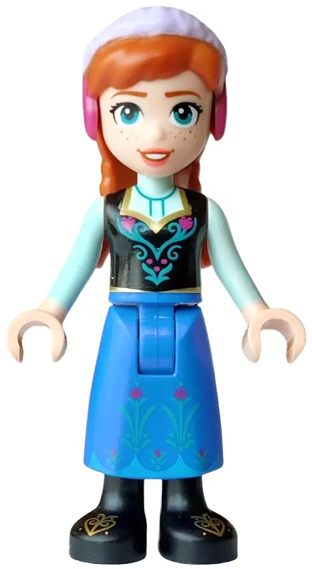 - Blue Skirt, Black Boots and Black Top, Light Aqua Sleeves, Wide Smile, Coral Lips