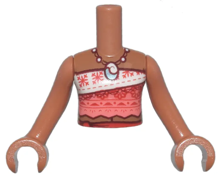 Sienna Torso Mini Doll Girl White and Coral Strapless Top with Red Snowflakes and Flowers, Beaded Ne