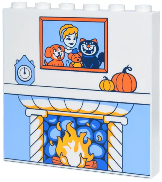 Panel 1 x 6 x 5 with Fireplace, Portrait of Cinderella, Bruno,  Gus and Lucifer, Orange Pumpkin and 