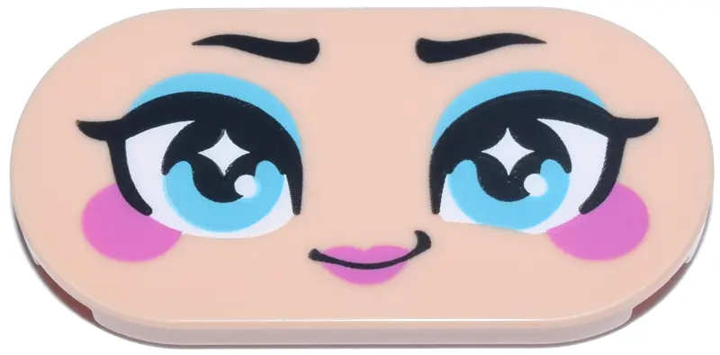 Nougat Tile, Round 2 x 4 Oval with Face, Black Eyebrows and Eyelashes, Medium Azure Eyes and Eye Sha
