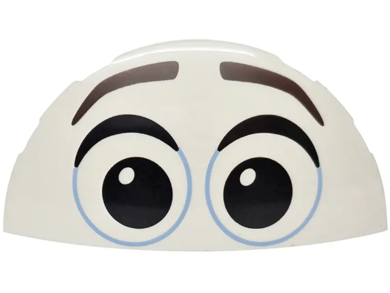 Brick, Round 3 x 6 x 1 Dome Half with Dark Brown Eyebrows, Bright Light Blue Eyes and Black Eyelids 