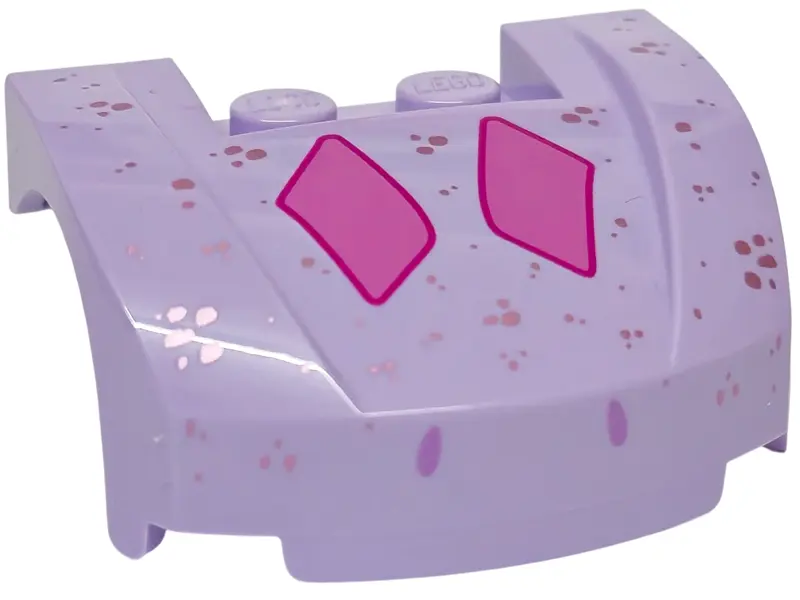 Vehicle, Mudguard 3 x 4 x 1 2/3 Curved Front with Metallic Pink Spots and Dark Pink Diamonds Pattern