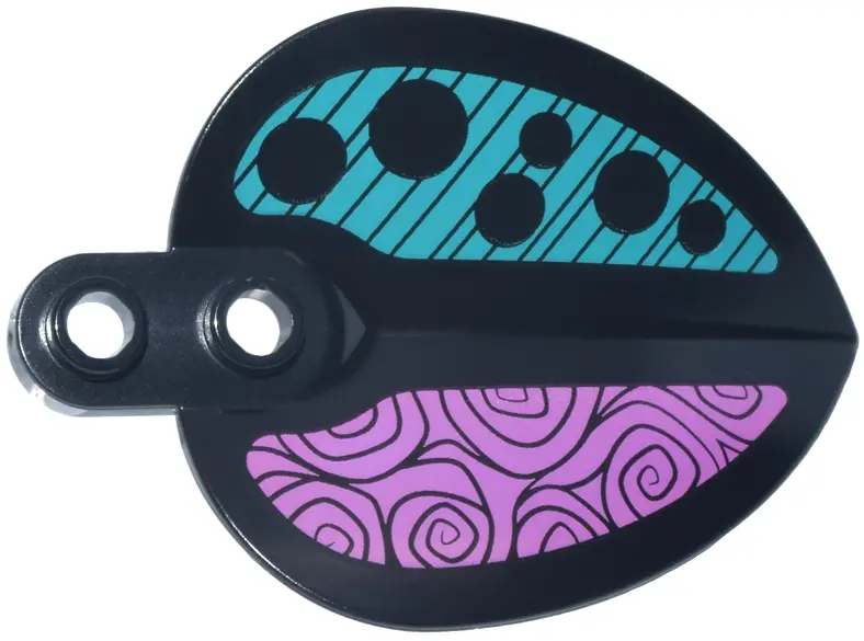Plant Plate, Round 1 x 2 with Pointed Leaf with Dots and Lines on Dark Turquoise and Swirls on Dark 
