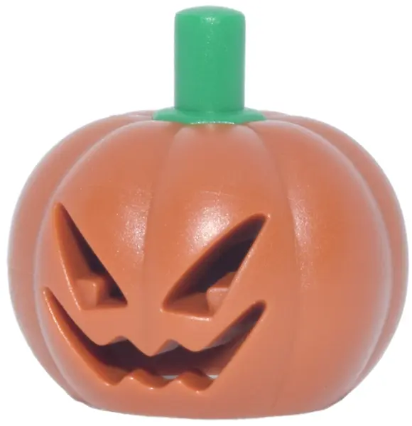 Orange Minifigure, Headgear Head Cover, Pumpkin Jack O' Lantern with Molded Green Stem Pattern
