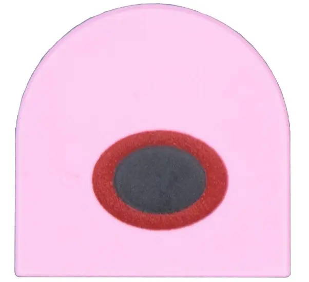 Pink Tile, Round 2 x 2 Half Circle Extended with Black Oval with Dark Red Outline Pattern (Disney Pu