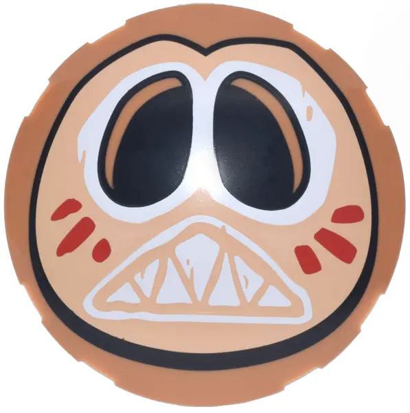 Nougat Brick, Round 6 x 6 Dome Top with Tan Kakamora Mask with Red and White Face Paint and Teeth Pa