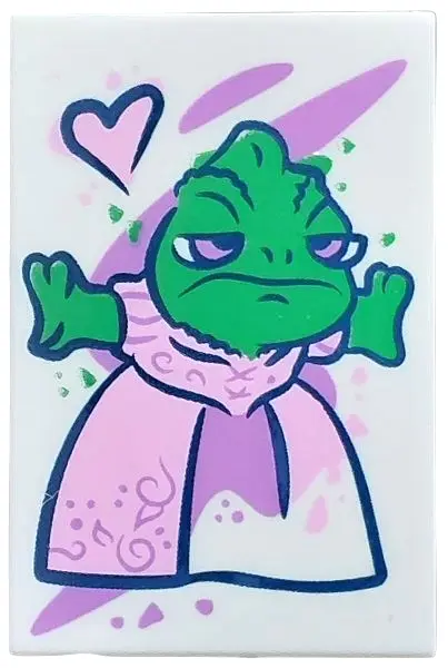 Tile 2 x 3 with Painting of Green Disney Pascal with Bright Pink and Medium Lavender Dress, Black He