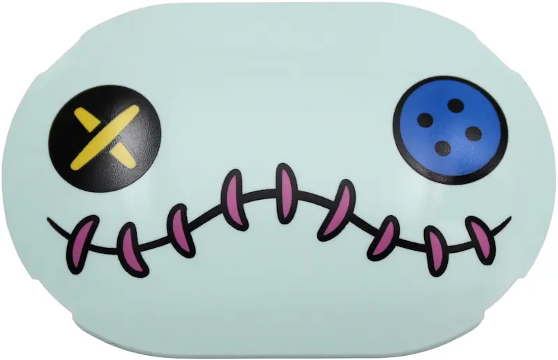 Aqua Brick, Round 4 x 6 x 2/3 Oval with Curved Top with Black, Blue and Yellow Eyes and Mouth with D