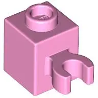 Pink Brick, Modified 1 x 1 with Open O Clip (Vertical Grip) - Hollow Stud