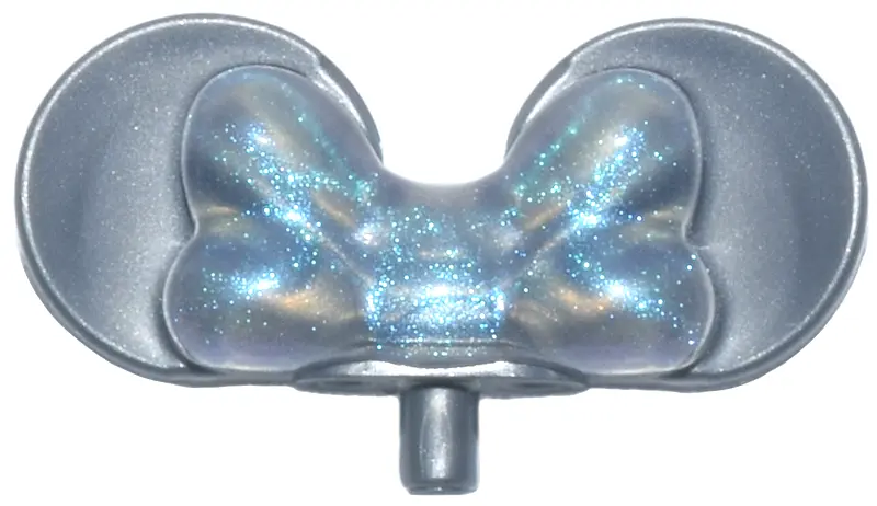 Silver Minifigure, Mouse Ears with Small Pin with Molded Satin Trans-Clear Bow Pattern