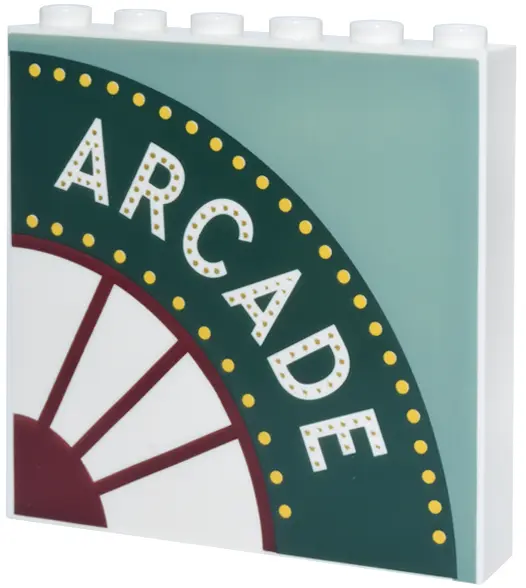 Panel 1 x 6 x 5 with Dark Green Marquee Sign, Dark Red Curved Window Segments and 'ARCADE' on Sand G