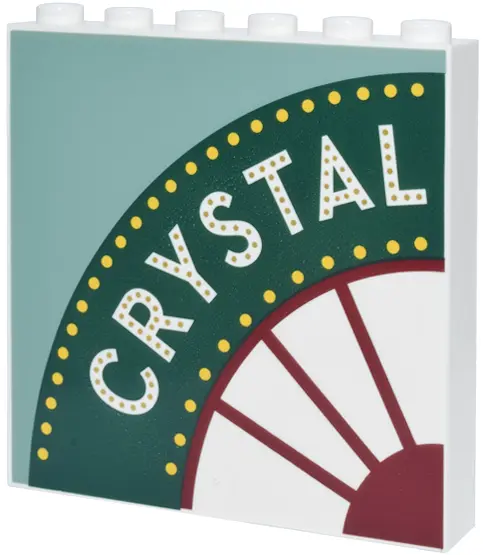 Panel 1 x 6 x 5 with Dark Green Marquee Sign, Dark Red Curved Window Segments and 'CRYSTAL' on Sand 