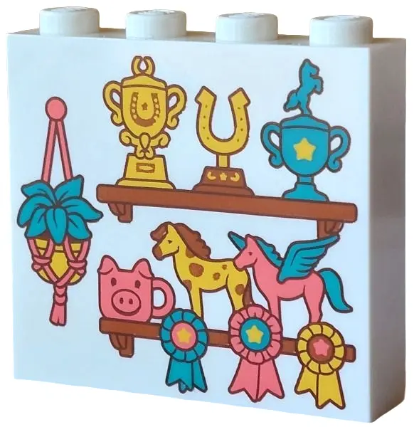 Brick 1 x 4 x 3 with Shelves, Trophies, Pig, Horses and Hanging Plant Pattern