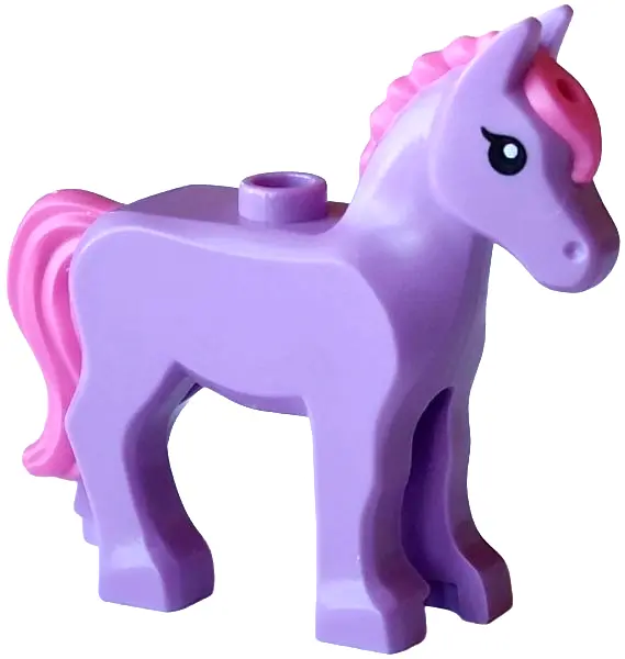 Lavender Horse, Foal with Stud on Back with Molded Dark Pink Tail and Long Mane with Hole and Printe
